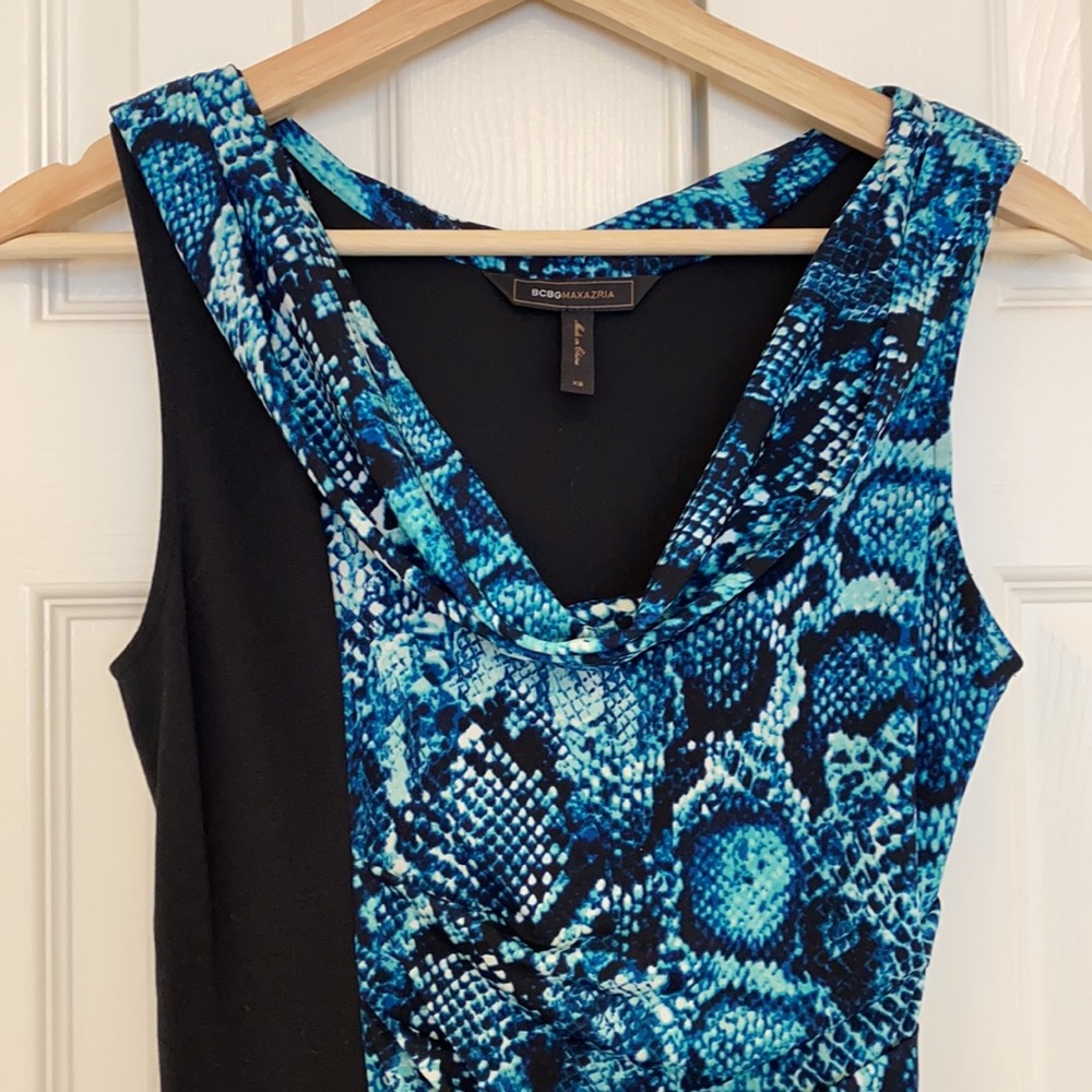 BCBG Blue Snakeskin and Black Dress Size XS - Picture 4 of 10